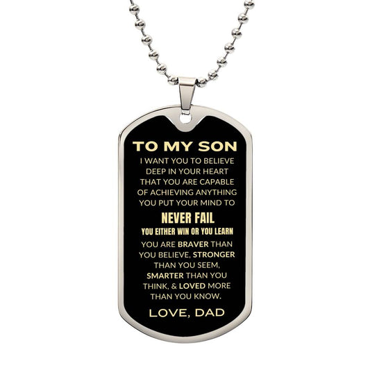To My Son Love Dad | Dog Tag Chain Necklace Black and Gold