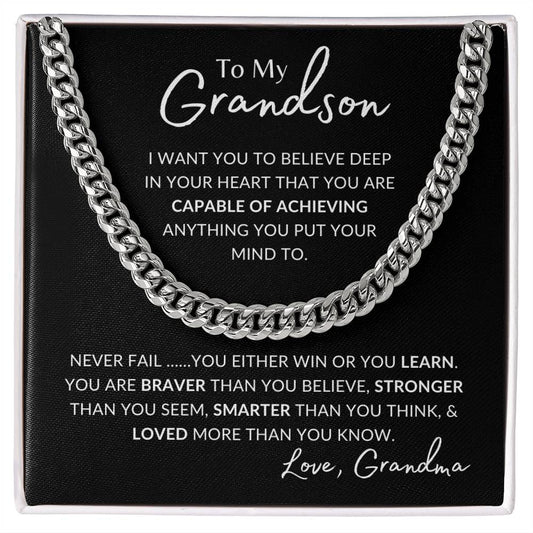 To My Grandson Love Grandma | Cuban Chain Necklace