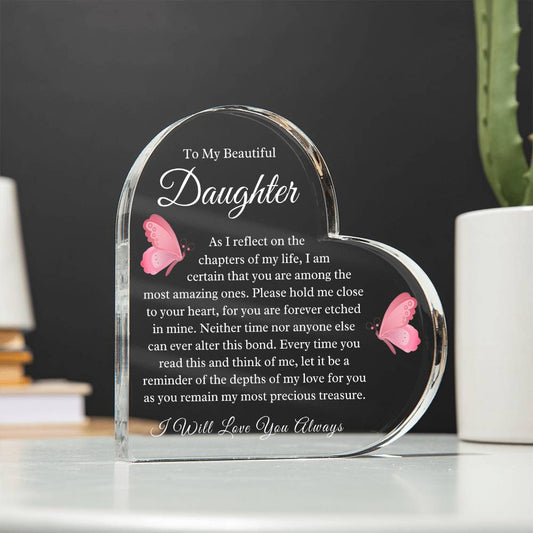 To My Daughter | Pink Butterfly | Acrylic Heart Plaque