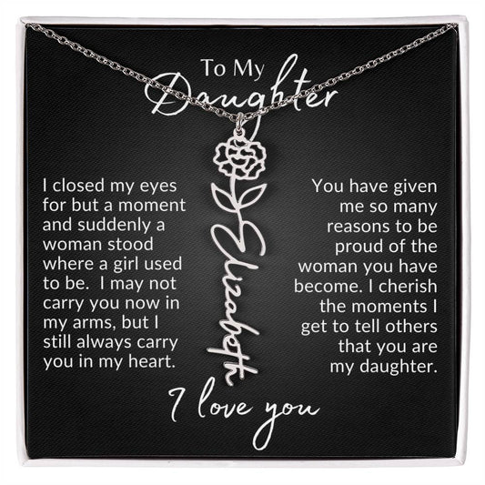 To My Daughter | Birth Flower Name Necklace | Customizable