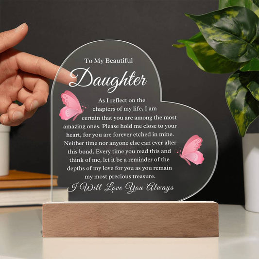 To My Daughter Heart with Butterflies Acrylic Plaque with LED nightlight option